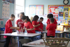 Girls in a chemistry class room